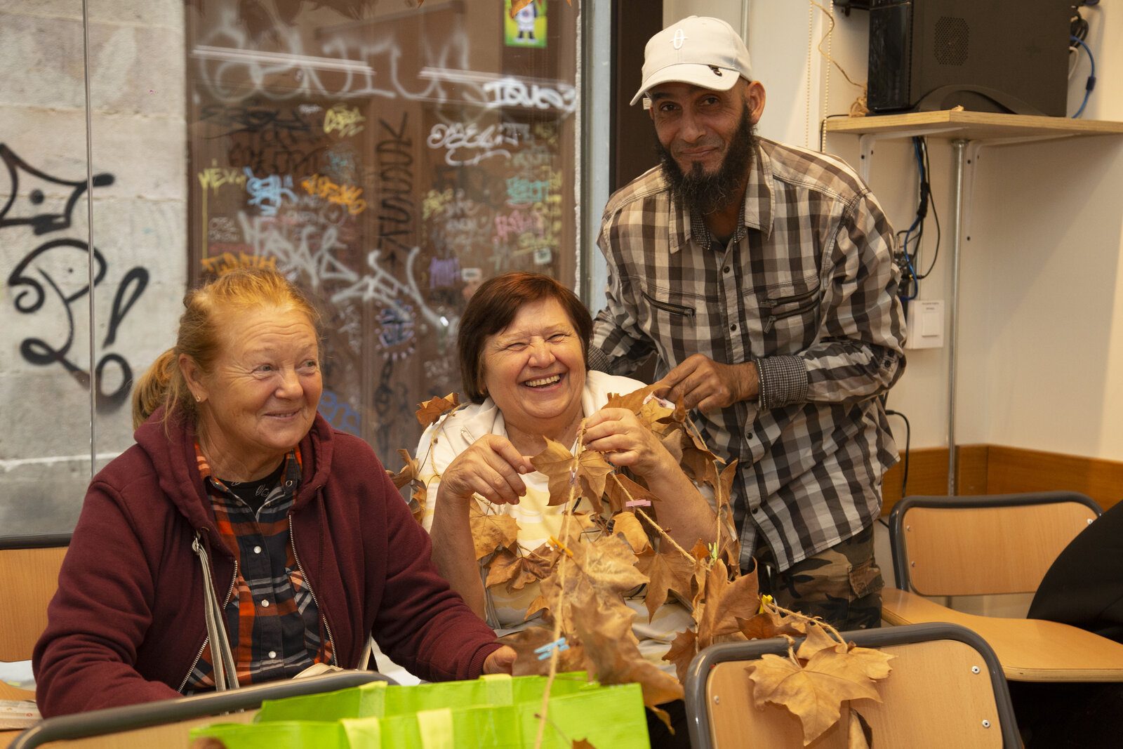 Students doing a hands-on leaf craft activity